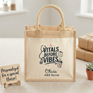 Personalised Nurse Jute Bag – Custom Nurse Name & Department Gift